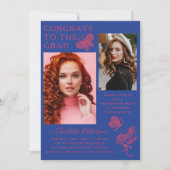 Moderne Pink Blue Butterfly Foto Graduation Party Einladung (Vorderseite)