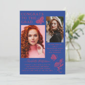 Moderne Pink Blue Butterfly Foto Graduation Party Einladung (Stehend Vorderseite)