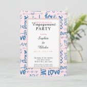 Moderne Pink & Blue Liebe Engagement Party Einladung (Stehend Vorderseite)