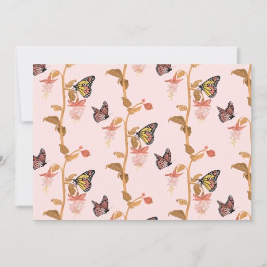 Moderne Pink Boho Butterfly Girl Babydusche Einladung (Rückseite)