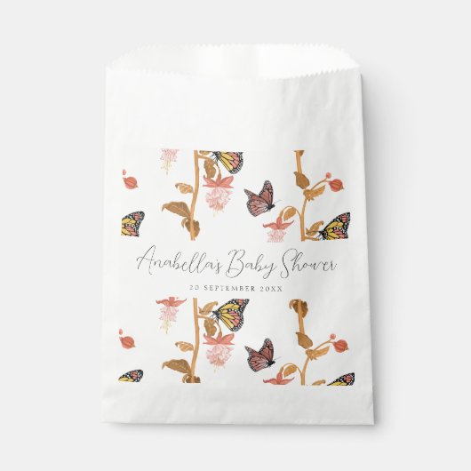 Moderne Pink Boho Butterfly Girl Babydusche Geschenktütchen (Vorderseite)