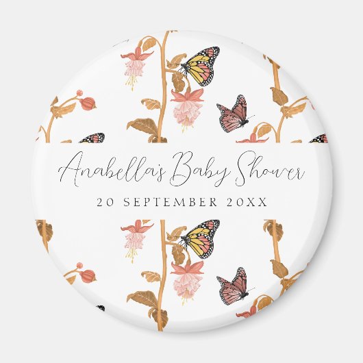 Moderne Pink Boho Butterfly Girl Babydusche Magnet (Vorne)