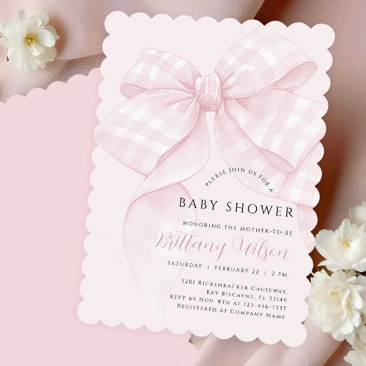 Moderne Pink Bow Baby Dusche Einladung