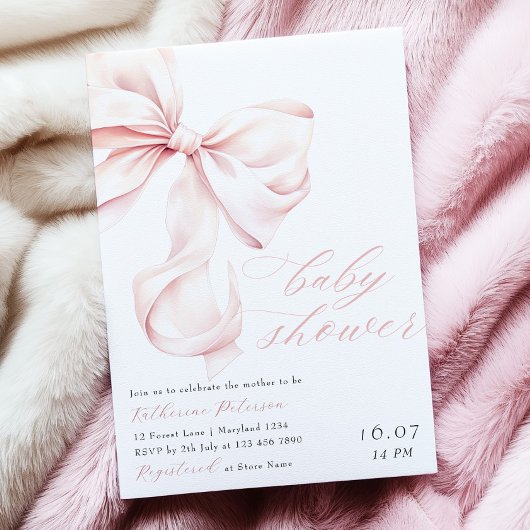 Moderne Pink Bow Baby Dusche Einladung