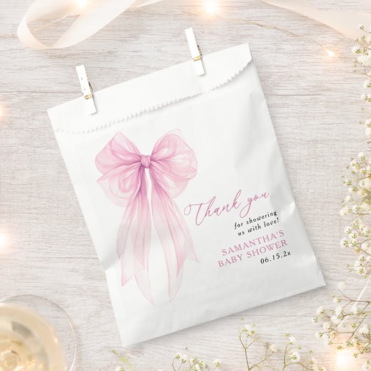 Moderne Pink Bow Baby Dusche Vielen Dank Geschenktütchen (Ausgeschnitten)