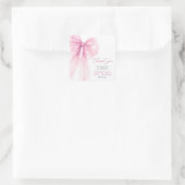 Moderne Pink Bow Baby Dusche Vielen Dank Quadratischer Aufkleber (Tasche)