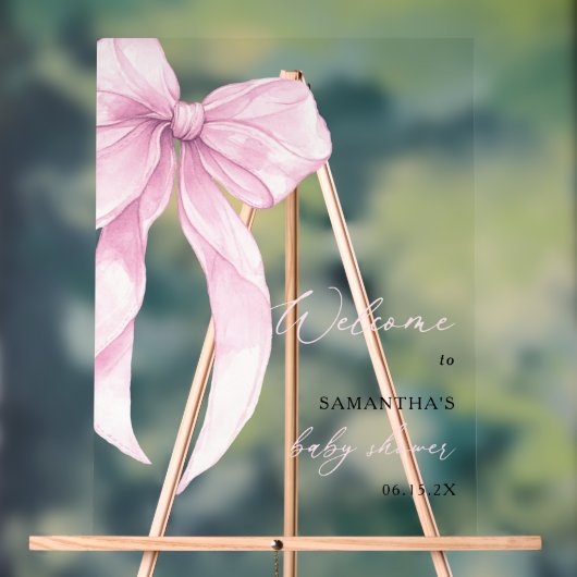 Moderne Pink Bow Baby Dusche Willkommen Acrylschild (Neutral)
