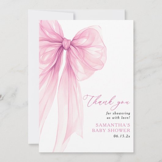 Moderne Pink Bow Babydusche Dankeskarte (Vorderseite)