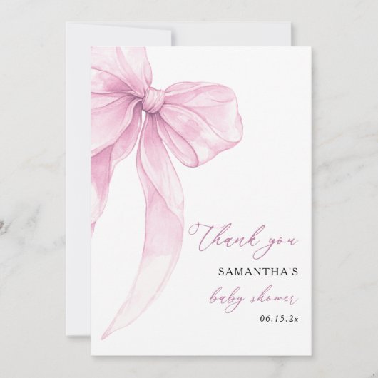 Moderne Pink Bow Babydusche Dankeskarte (Vorderseite)