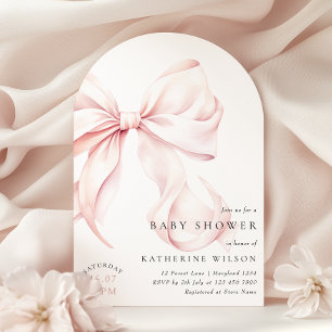 Moderne Pink Bow Babydusche Einladung