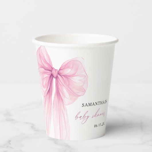 Moderne Pink Bow Babydusche Pappbecher (Vorderseite)