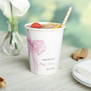 Moderne Pink Bow Babydusche Pappbecher