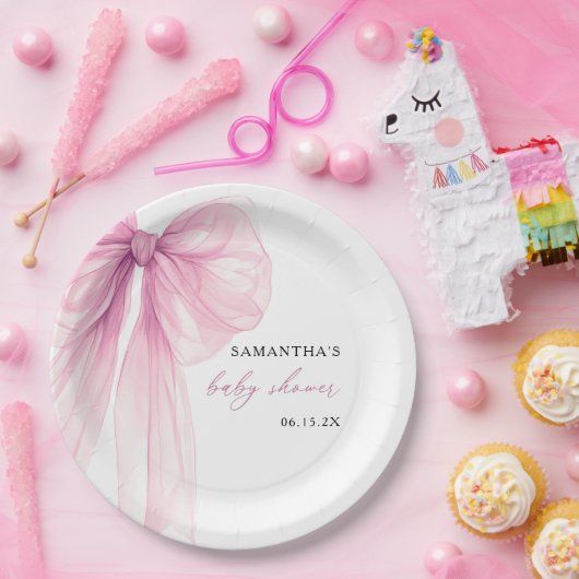 Moderne Pink Bow Babydusche Pappteller (Party)