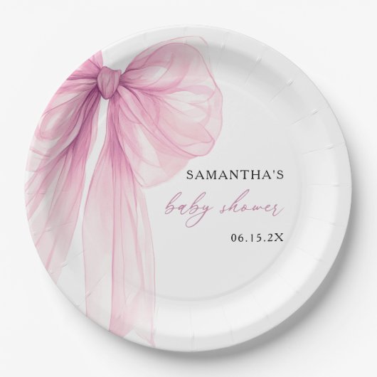 Moderne Pink Bow Babydusche Pappteller (Vorderseite)