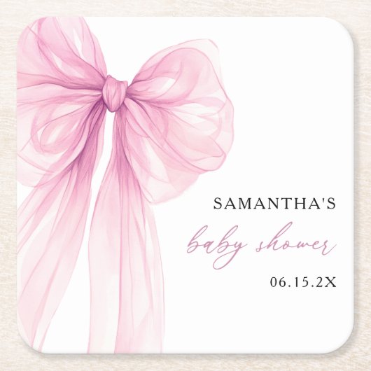 Moderne Pink Bow Babydusche Rechteckiger Pappuntersetzer (Vorderseite)