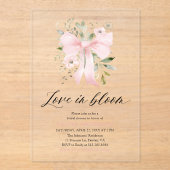 Moderne Pink Bow Blütenblume Liebe im Bloom Brautp Acryleinladungen (Vorderseite)