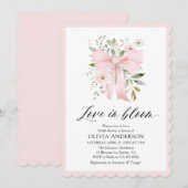 Moderne Pink Bow Blütenblume Liebe im Bloom Brautp Einladung (Vorne/Hinten)