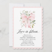 Moderne Pink Bow Blütenblume Liebe im Bloom Brautp Einladung (Vorderseite)