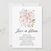 Moderne Pink Bow Blütenblume Liebe im Bloom Brautp Einladung (Vorderseite)