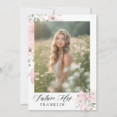 Moderne Pink Bow Blütenblume Liebe im Bloom Brautp Einladung (Rückseite)