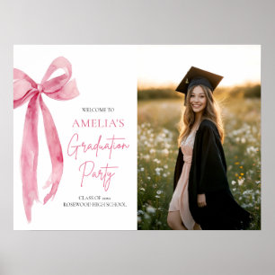 Moderne Pink Bow Coquette Graduation Party Willkom Poster