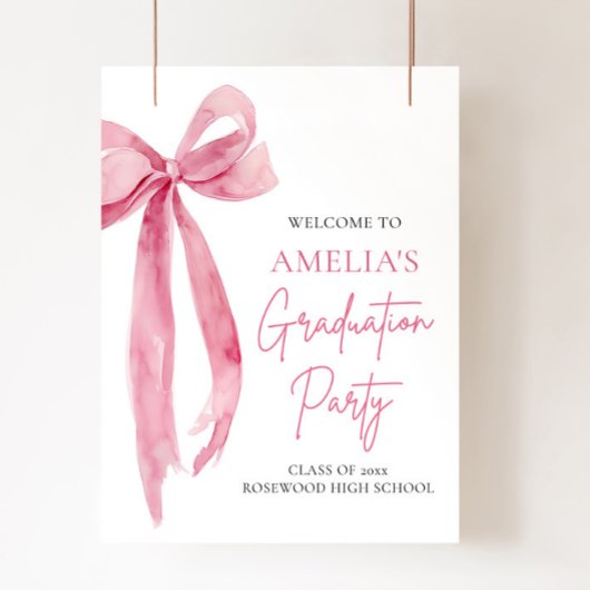 Moderne Pink Bow Coquette Graduation Party Willkom Poster