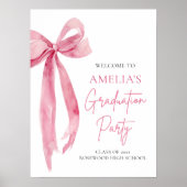 Moderne Pink Bow Coquette Graduation Party Willkom Poster (Vorne)