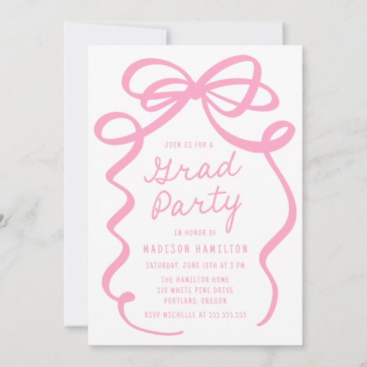 Moderne Pink Bow Foto Graduation Party Einladung (Vorderseite)