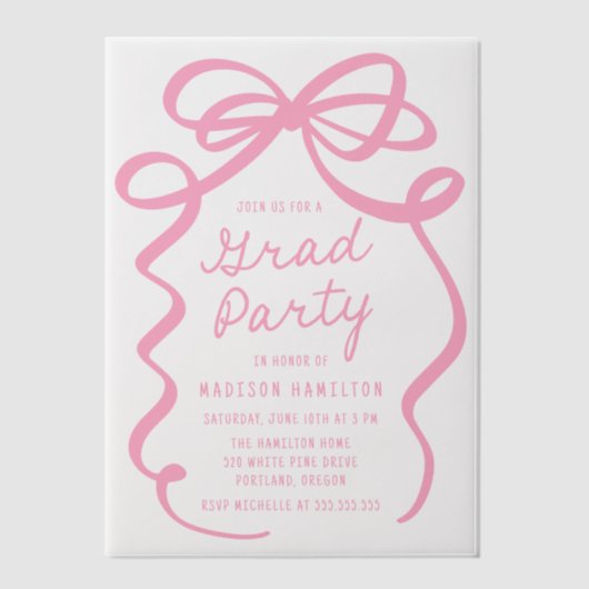 Moderne Pink Bow Foto Graduation Party Pergament Einladungen (Vorderseite)