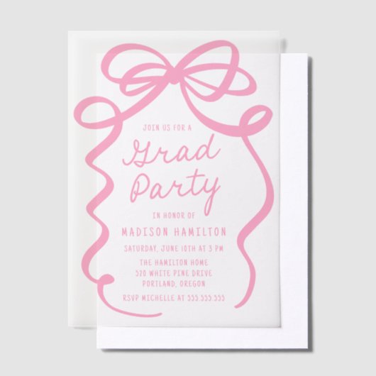 Moderne Pink Bow Foto Graduation Party Pergament Einladungen (Versetzt)