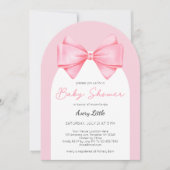 Moderne Pink Bow Girl Babydusche Einladung (Vorderseite)