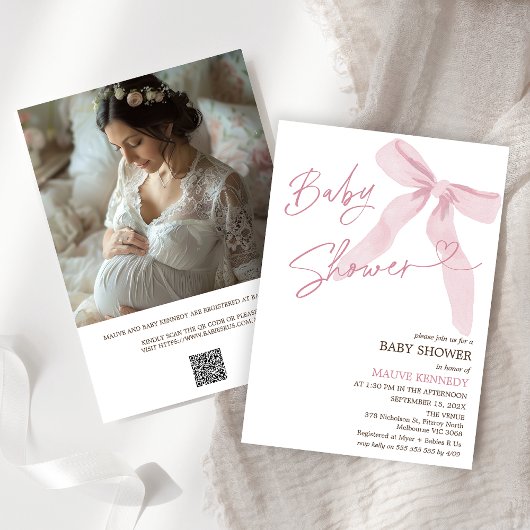Moderne Pink Bow QR Code Kinderdusche Einladung