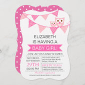 Moderne Pink Bunting Owl GIRL Kinderdusche Einladung (Vorne/Hinten)