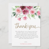 Moderne Pink Burgundy Floral Girl Babydusche Dankeskarte (Vorderseite)