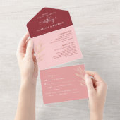 Moderne Pink Burgundy Hochzeit mit Perforated UAWG All In One Einladung (Abreißen)
