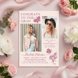 Moderne Pink Butterfly Foto Graduation Party Acryleinladungen