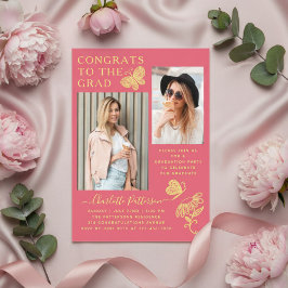 Moderne Pink Butterfly Foto Graduation Party Acryleinladungen