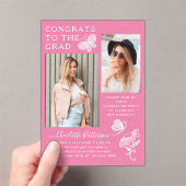 Moderne Pink Butterfly Foto Graduation Party Acryleinladungen (Insitu (Handheld))