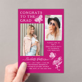 Moderne Pink Butterfly Foto Graduation Party Acryleinladungen (Insitu (Handheld))