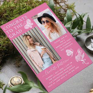 Moderne Pink Butterfly Foto Graduation Party Einladung