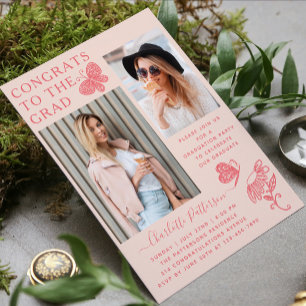 Moderne Pink Butterfly Foto Graduation Party Einladung