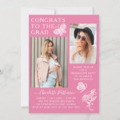 Moderne Pink Butterfly Foto Graduation Party Einladung (Vorderseite)