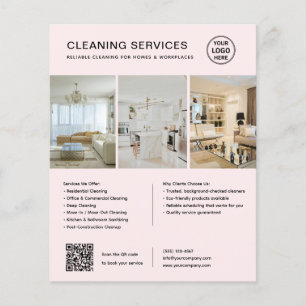 Moderne Pink Cleaning Services QR Unternehmen Flyer