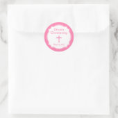 Moderne Pink Cross Christening Taufe Runder Aufkleber (Tasche)