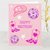 Moderne Pink Disco Ball Cowgirl Hat Boost Birthday Karte (Gelbe Blume)