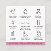 Moderne Pink Eyelash Extensions Lash Lift Aftercar Quadratische Visitenkarte (Rückseite)