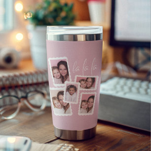 Moderne Pink „Fa La La“ Multi-Foto-Weihnachts- Thermobecher