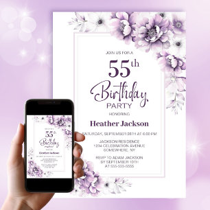 Moderne Pink Floral 55. Geburtstagsparty Einladung