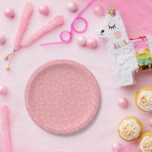 Moderne Pink Geometric Muster Girls Babydusche Pappteller