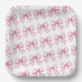 Moderne Pink Gingham Bow Pattern Baby Dusche Pappteller (Vorderseite)